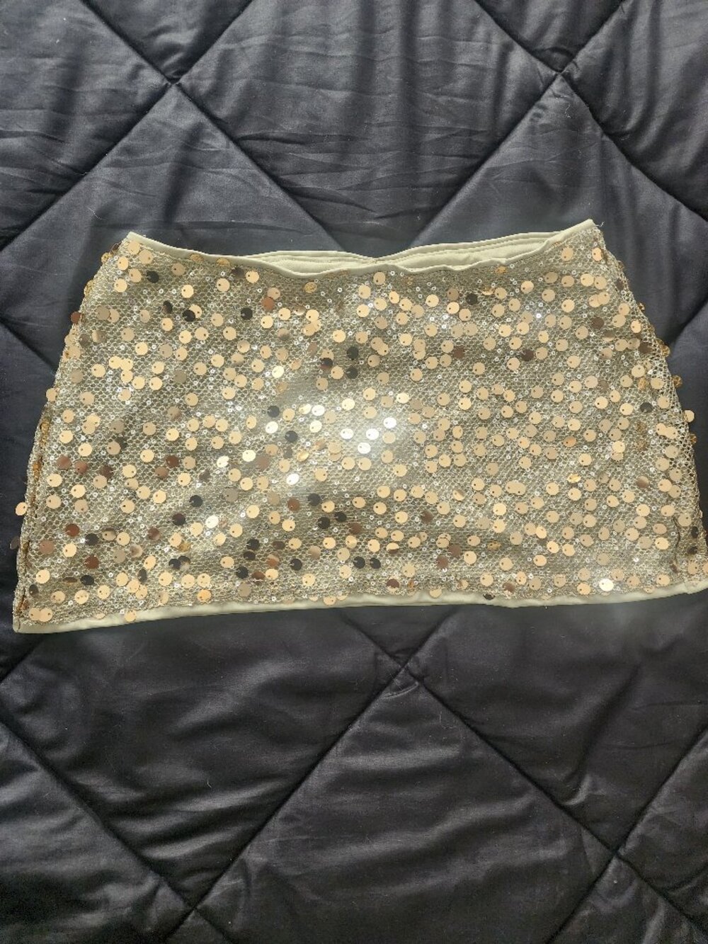 Aloruh Sequin Mini Skirt Army Green Gold XS NWOT